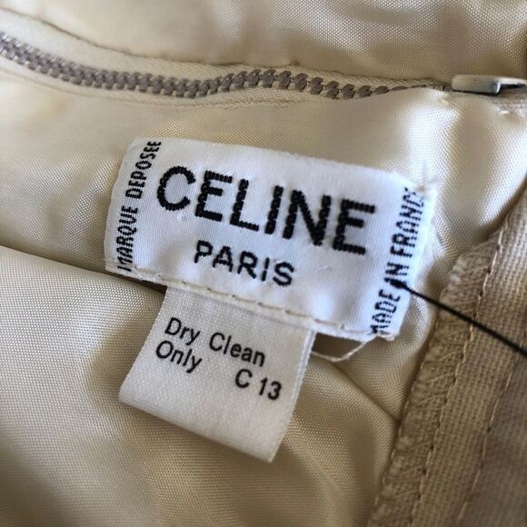 Celine Vintage Linen Skirt British Tan Leather Trim Made in France Small 28” - Picture 7 of 9